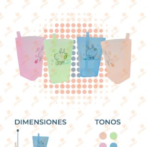 VASO CON POPOTE ANIMALITOS PAQ CON 4 PIEZAS M36-4H-16 O42