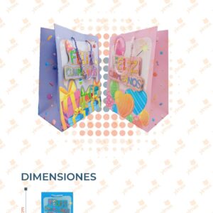 BOLSA DE REGALO FELIZ CUMPLEAÑOS 3D PAQ CON 12 PIEZAS D-037 M3