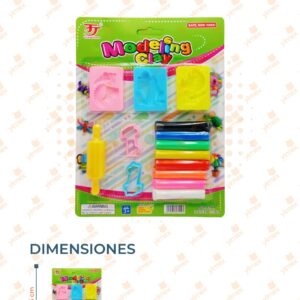 SET PLASTILINA CON 8 COLORES RODILLO Y 5 MOLDES B-051 C17