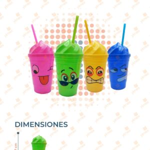 VASO EMOJI CON POPOTE PAQ 12 PIEZAS E6263 O35