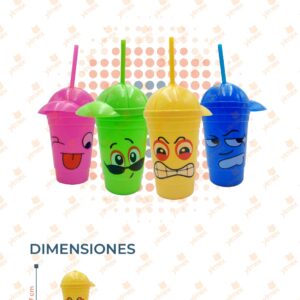 VASO CON POPOTE EMOJI PAQ 24 PIEZAS E6264 O32