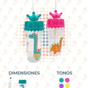 VASO DINO CON POPOTE PAQ CON 12 PIEZAS B-023 O17