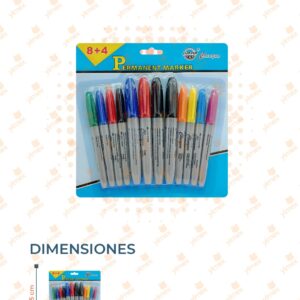 PLUMÓN PERMANENTE COLORES PAQ 12 PIEZAS YONG-2 D14