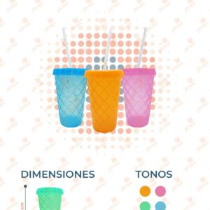 VASO CON POPOTE COLORES PAQ 12 PIEZAS B-396 L48